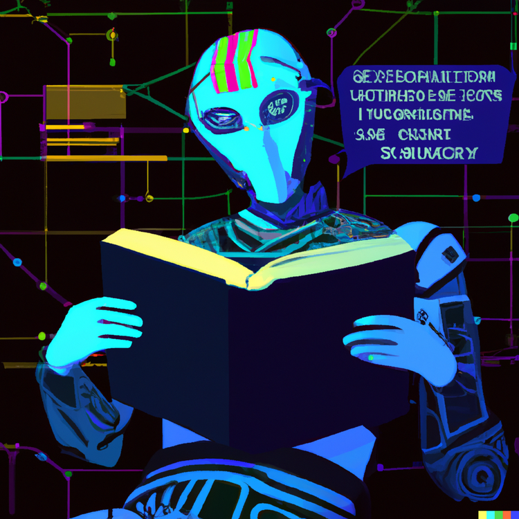 DALL·E 2022-08-12 10.46.12 - Colorful cyborg reading Russian literature books in cyberspace.png